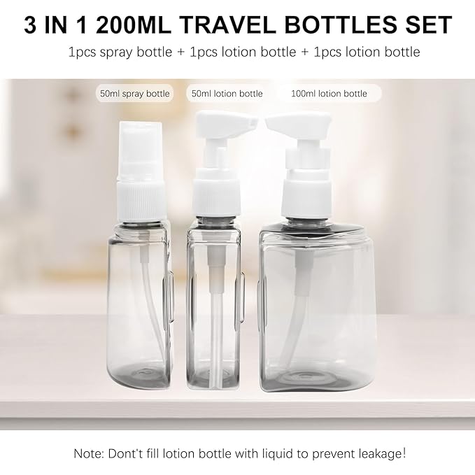Skycase Travel Bottles - Leak Proof Refillable Tsa Approved Travel Size Toiletries, 3 in 1 Liquid Bottles Containers with Labels and Funnel Airplane Accessories Kits for Lotion Liquid (Green)