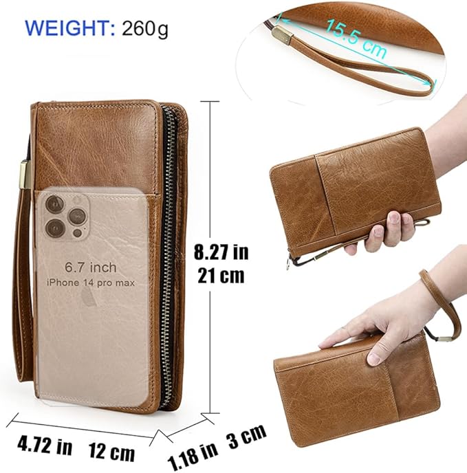 CONTACTS Full Grain Leather Travel Family Passport Holder for 4 Passport Wallet RFID Blocking Passports Organizer 3 Layer Design Fit 4 Passports, 13 Credit Cards (Camel Brown)