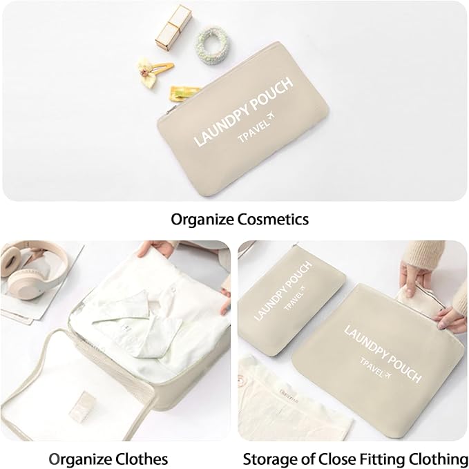 6 Set Packing Cubes for Travel Luggage Packing Bags Reusable Waterproof Suitcase Organizer Bags Set with Shoe Bag and Toiletry Bag (Beige‌)