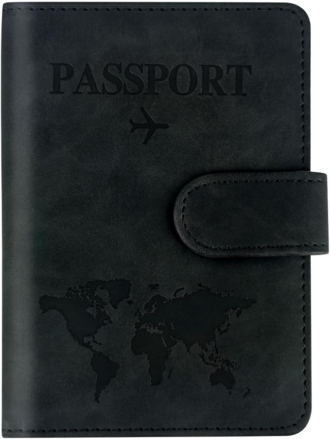 Passport Wallet Holder - Slim Travel Organizer Cover for Women & Men, Essentials Accessory (Black)