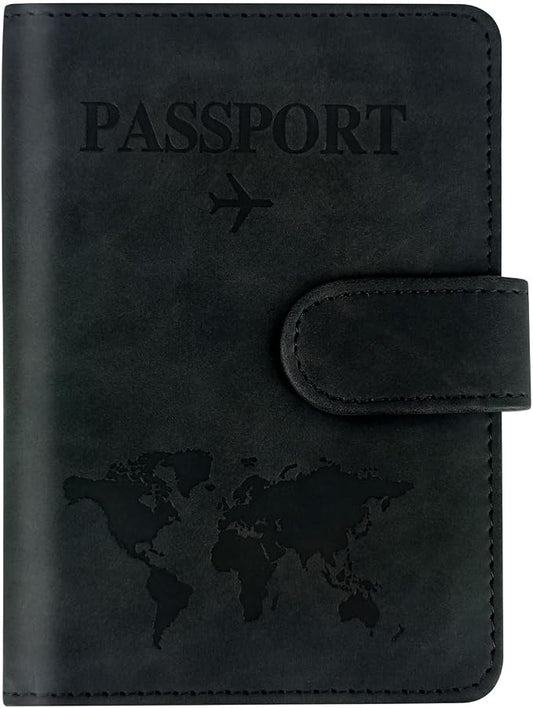 Passport Wallet Holder - Slim Travel Organizer Cover for Women & Men, Essentials Accessory (Black)