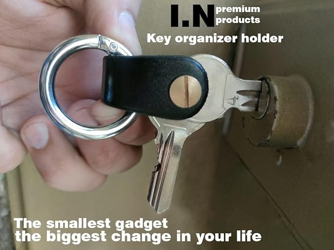 Key Organizer 2pcs Black & Brown Mini Keychain Compact Slim Key Holder with 1 Inch Metal Round Carabiner Clips Keyrings Snap Hook Buckle
