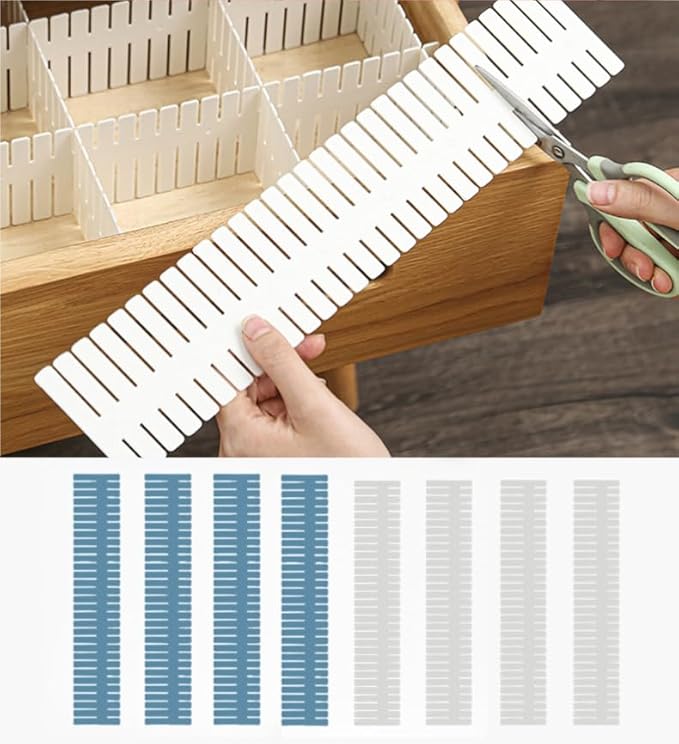 8 Pack Drawer Dividers, 4 Inch High Adjustable Plastic Grid Separators, DIY Cut-to-Fit Drawer Organizer for Socks, Underwear, Makeup, Kitchen, Office & Bedroom, White