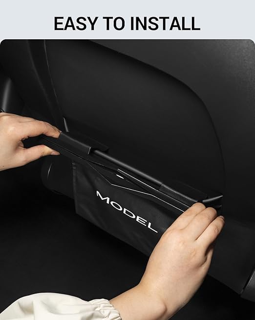 Motrobe Trash Can for Tesla Model 3 2017-2023 Garbage Bag [Strong Magnetic Buckle] with LED Light 1PCS Backseat Hanging Garbage Bin Waterproof Faux Leather Model 3 Interior Accessories 2.5 Gallons