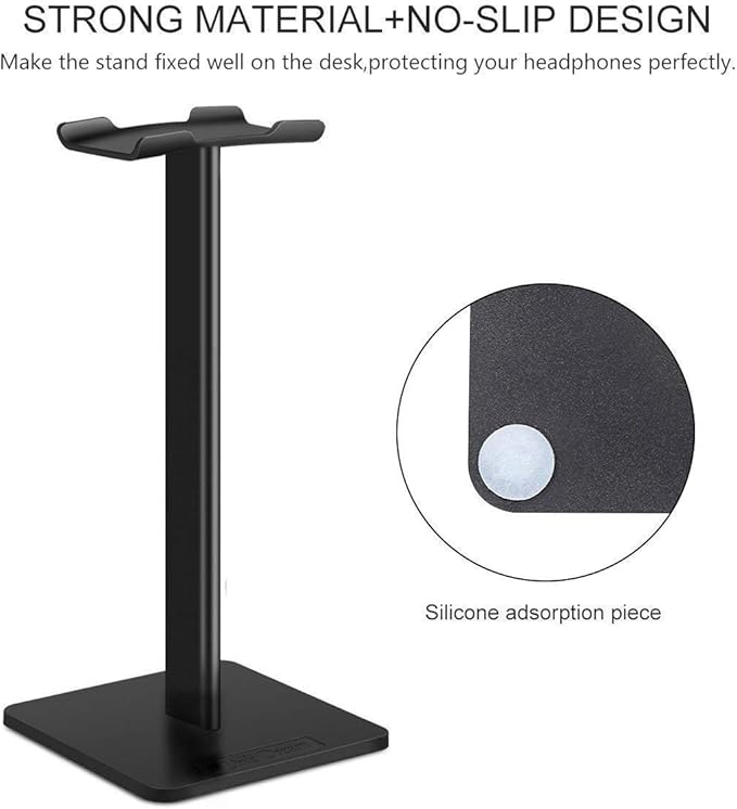 Headphone Stand Headset Holder- Gaming Headset Holder with Aluminum Supporting Bar Flexible Headrest Anti-Slip Earphone Stand for All Headphones, Black