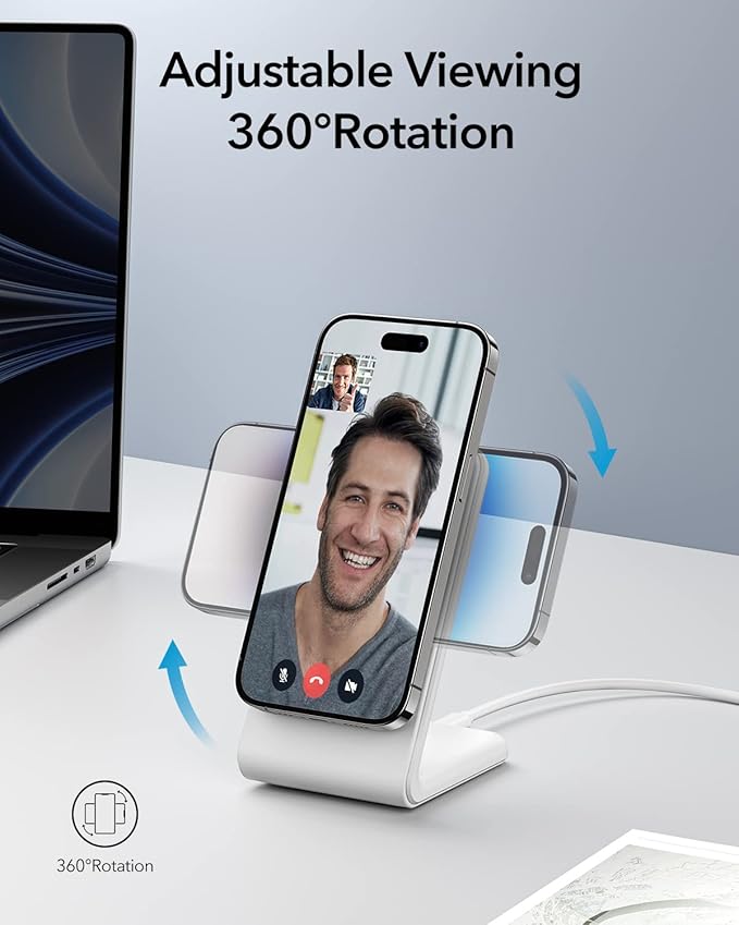 Meifigno Magnetic Wireless Charger Designed for iPhone 16 Pro Max/15/14/13/12 Series, Fast Charging with PD 20W USB-C Adapter & Cable, Compatible with MagSafe Charger Stand, White