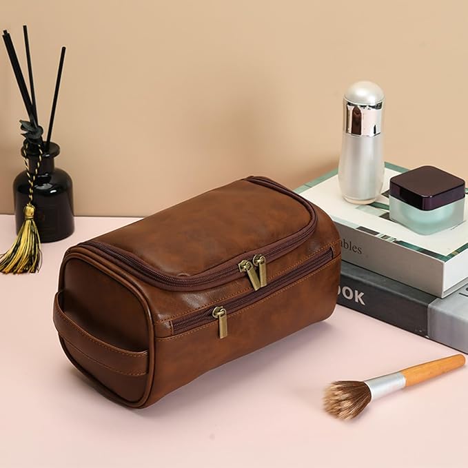 Toiletry Bag for Men, Travel Shaving Dopp Kit Water-resistant Bathroom Toiletries Organizer PU Leather Cosmetic Bags