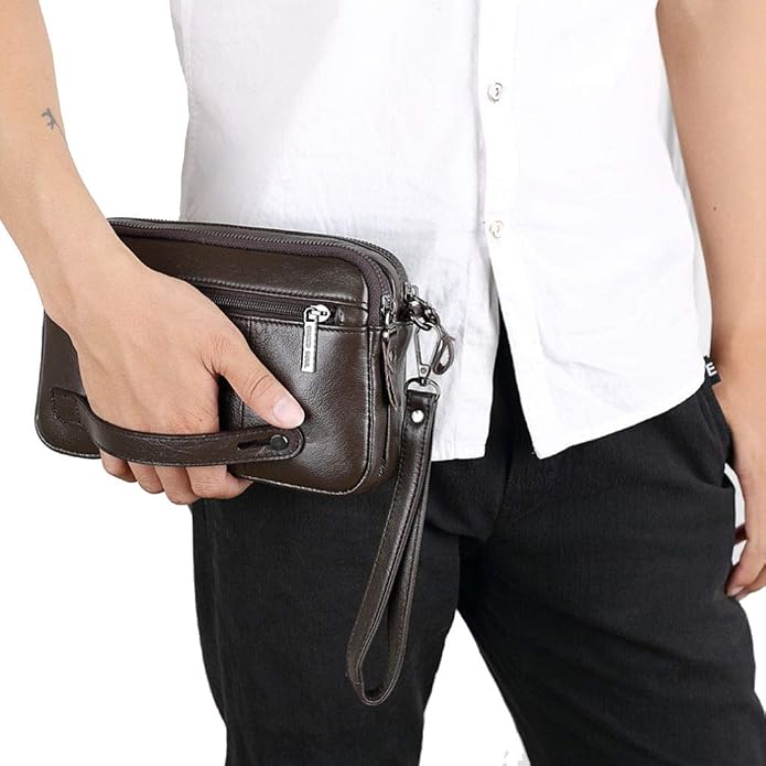 Leather Clutch Purse Wallet Men Wrist Bag