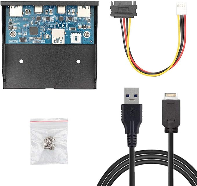Cablecc USB 3.1 Front Panel Header to USB-C & USB 3.0 HUB 4 Ports Front Panel Motherboard Cable for 3.5" Floppy Bay