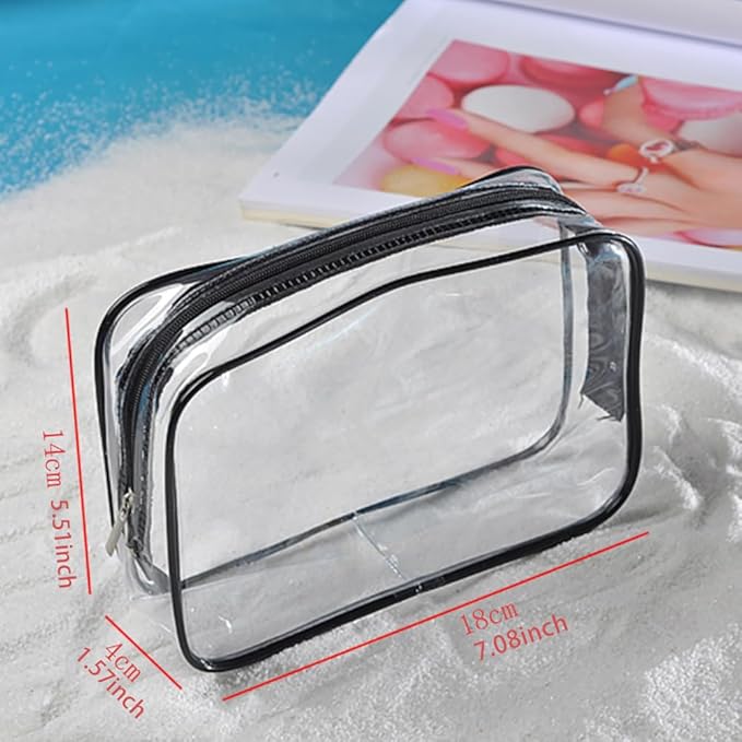 Clear Travel Toiletry Bag, TSA Approved Travel Bags for Toiletries, Quart Size Travel Bag Carry on Airport Airline Compliant Bag, Waterproof Cosmetic Makeup Bag for Women Men (Black)