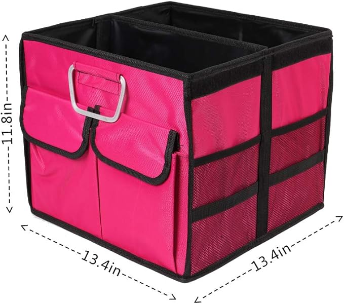 Car Trunk Organizer Collapsible Portable Multi Compartments Organizer with Non Slip Straps for SUV Truck Auto Vehicle Car Auto Minivan(Small without cover, Rose red)
