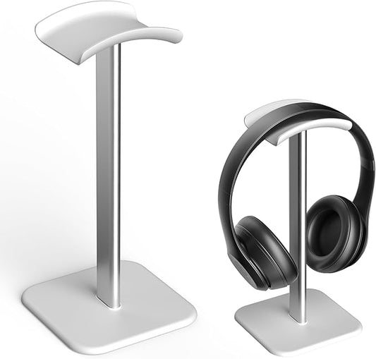 Headphone Stand for Desk - Headset Stand with Aluminum Hanger and Plastic Headrest, Headphone Holder for AirPods Max, Sony, Bose, Beats and More (White)