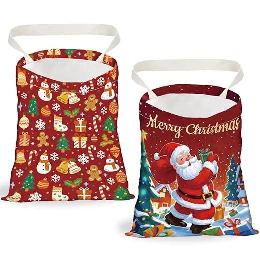 2PCS Santa Claus Car Trash Bag Portable Waterproof Hanging Christmas Garbage Bag with Snap Buttons Back Seat Rubbish Storage Dustbin for Car Interior Accessories Kitchen Home Festival Gift