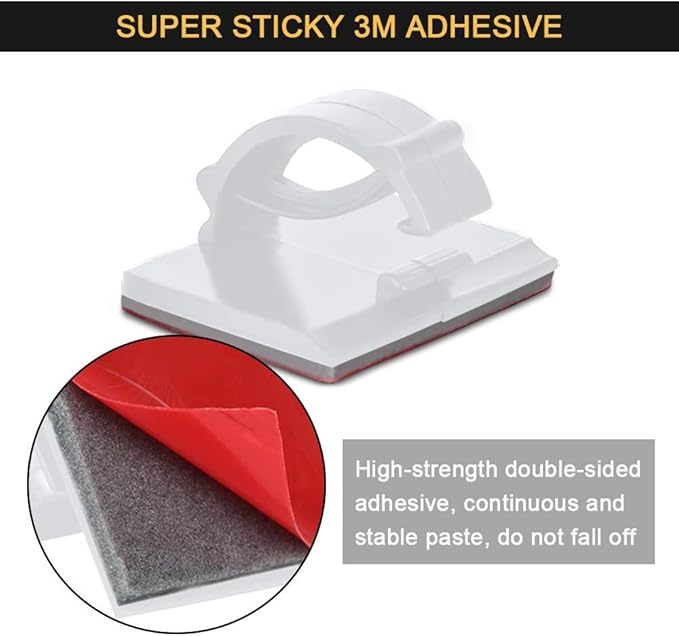 Cable Clips Self with 3M Adhesive Cord Organizer, Wire Holder Clamp Management Sticky for Desk Car Dash Cam Tables Wall, White 30pcs
