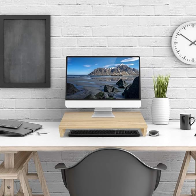 Monitor Riser 1 Layer Multi-Function Wooden Monitor Stand Tv Computer High Bracket Desktop Base Heightening Rack (Wooden Color)