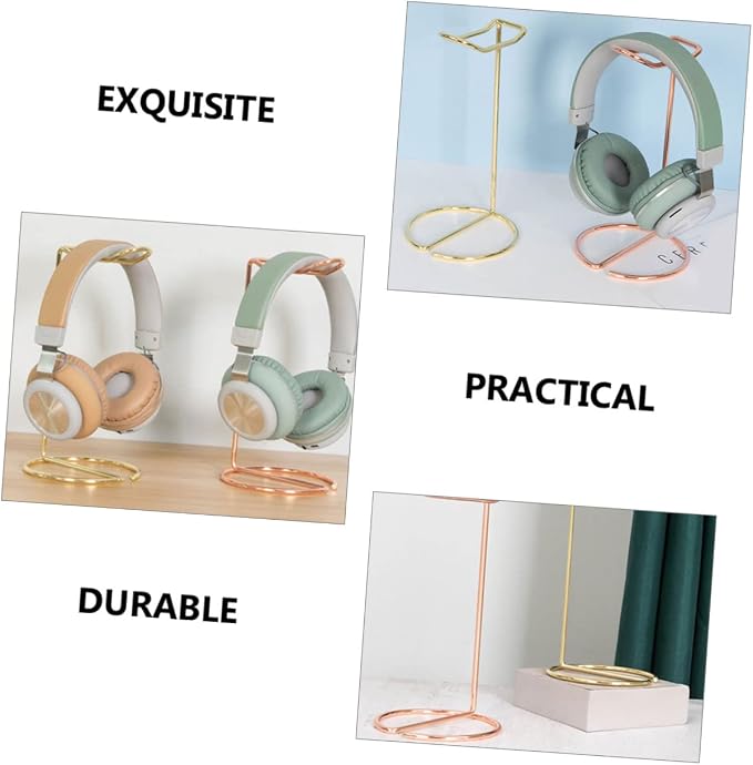 Headset Simple Headphone Stand Headband Stand Desktop Speaker Stand Desk Accessory Headset Rack Earphone Supporting Hanger Headset Frames Iron Rose Gold Headset Holders