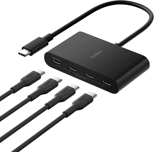 Belkin Connect 4-Port USB-C Hub - USB C Hub Multiport Adapter Dongle with 4 USB-C 3.2 Gen 2 Ports - High-Speed 10G Data Transfer for Laptop, MacBook, iPad, PC, and More - 100W PD
