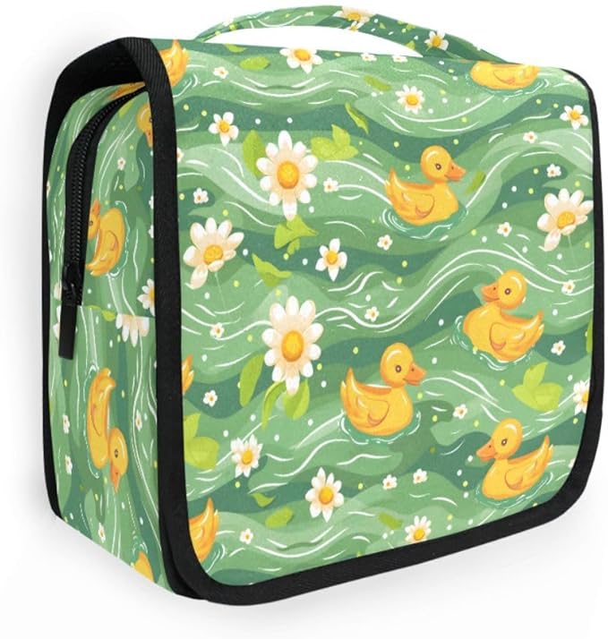 Hanging Travel Toiletry Bag Little Ducks Daisy Flower Kit Makeup Case Cosmetics Organizer for Men Women