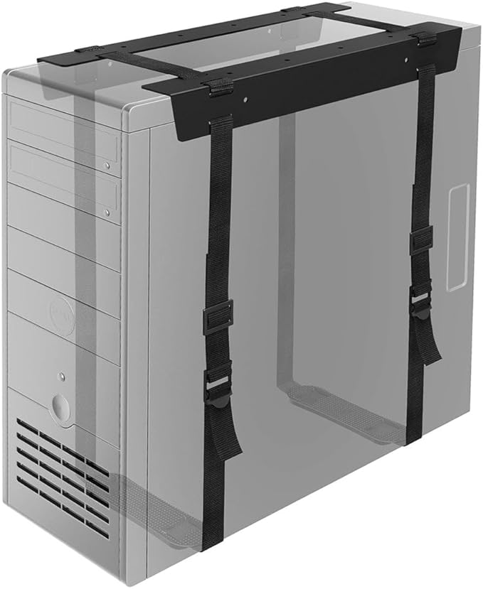 Desky Strap-On CPU Mount ??Under-Desk Adjustable PC Holder with Steel Bracket & Foam Padding ??Supports CPUs up to 22 lbs, Fits Towers up to 15.7" - Black