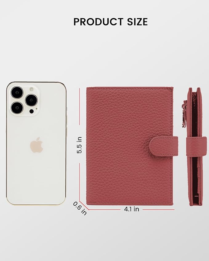 RFID Passport Holder Travel Wallet for Women, Leather Passport Cover Wallet with Card Holders SIM Slots,Zippered Coins Pocket and Cash Slot Slim Compact Travel Wallet (Brick Red)