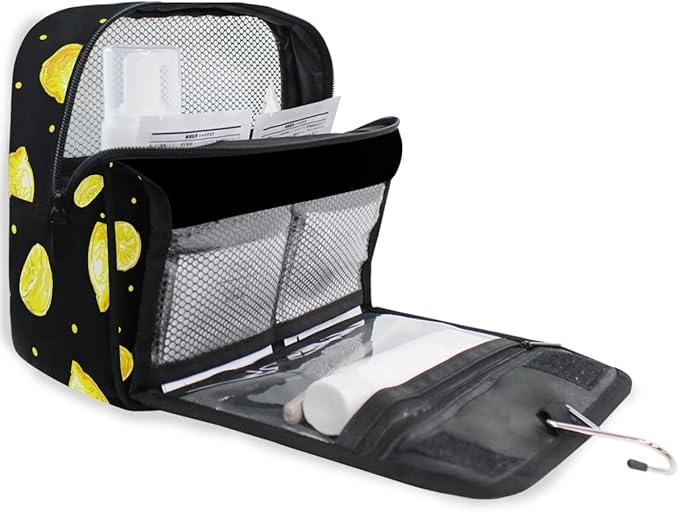 senya Hanging Travel Toiletry Bag Kit Boys Makeup Case Cosmetics Organizer for Men Women (Yellow Lemons)