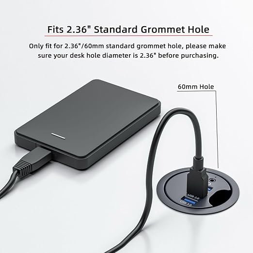 ChenYang USB 3.0 Flush Mount Desktop HUB,3 USB 3.0 Port HUB Grommet Hole 2.36"(60mm) with 3.5mm Audio Port