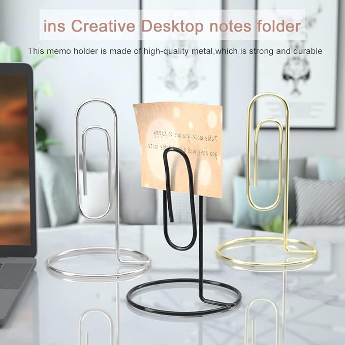 5.2 Inch Desktop Memo Holder, 4 Pack Jumbo Metal Desk Paper Clip Organizer for Office Table, Place Card, Bills, Photos, Table Numbers, Multi-Purpose Document Stand Accessory