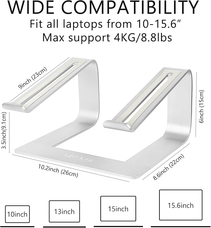 Urmust Laptop Stand for Desk - Ergonomic Computer Stand Riser Holder for MacBook Air Pro, Dell, HP, Lenovo, Samsung, Alienware Laptops 11-15.6" (Black, Up to 15.6" Laptop)
