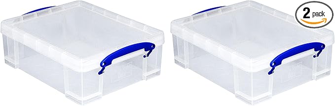 Really Useful Box 2 Pack Storage Bins, Clear Plastic Stackable Organizing Totes, 8.1 Liter