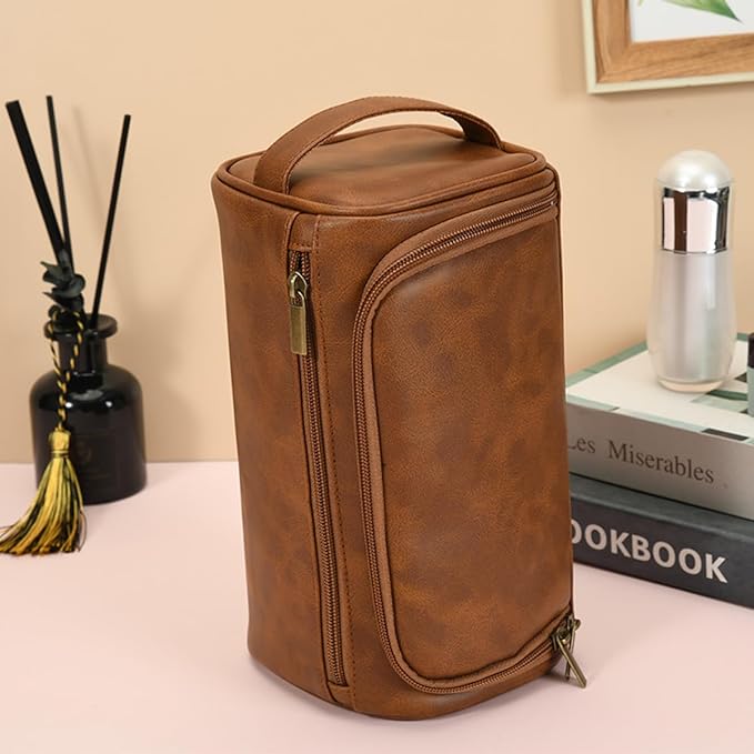 Toiletry Bag for Men, Travel Shaving Dopp Kit Water-resistant Bathroom Toiletries Organizer PU Leather Cosmetic Bags