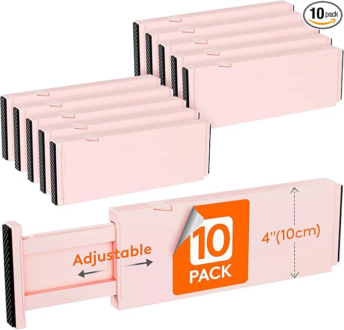 Lifewit 10 Pack 4" High Drawer Dividers 28-43.5cm/11-17" Adjustable Drawer Organizer for Clothes/Utensils, Expandable Drawer Separator in Dresser/Kitchen/Bedroom/Office Organization & Storage Beige