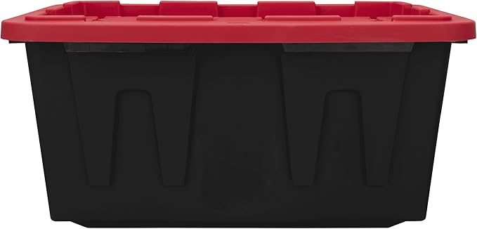 27 Gal Industrial Tote,Pack of 2 red Plastic storage bins with lids for Garage, Basement, or Outdoor,Heavy Duty storage Totes,Black with Red Lid,Stackable & Nestable