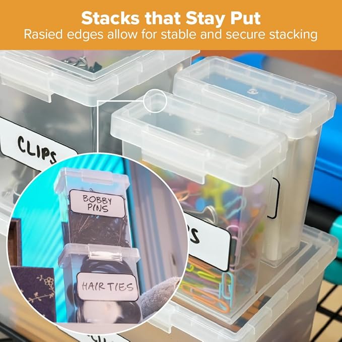 Bostitch Konnect Storage Containers with Lids, Organizer, Clear Plastic Box, Stackable Nesting Bins, 3-Piece Bundle, 1 Medium, 2 Small