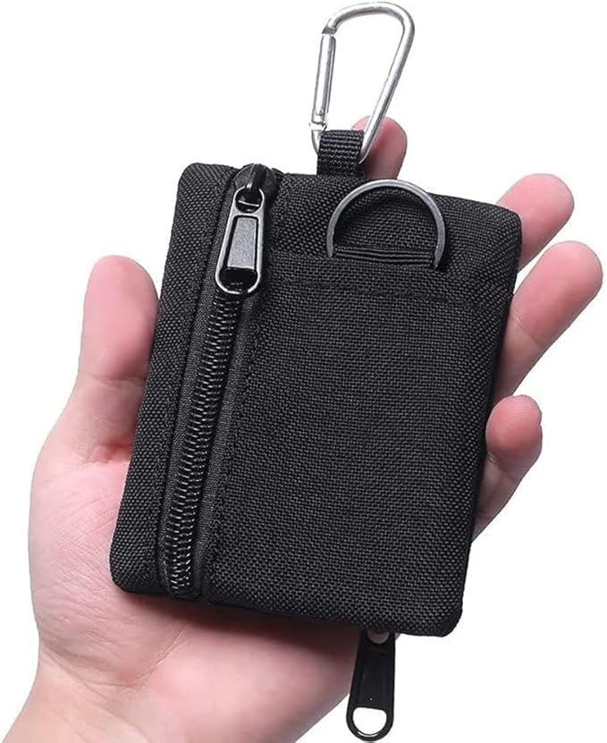 Tactical Keychain Pouch - Military Mini Size Belt Gear EDC Pocket Organizer as Coin Purse ID Card Holder Car Fob Key Waist Case Wallet Headset Pack (Black)