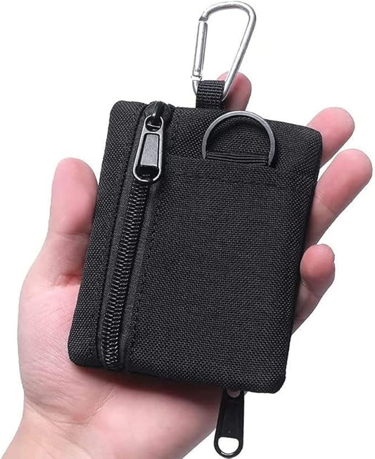 Tactical Keychain Pouch - Military Mini Size Belt Gear EDC Pocket Organizer as Coin Purse ID Card Holder Car Fob Key Waist Case Wallet Headset Pack (Black)