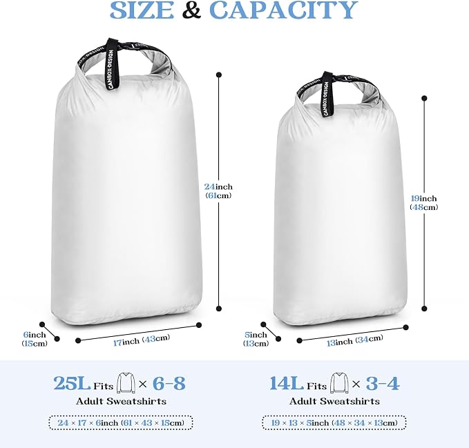 2-Pack Waterproof Travel Laundry Bags, Wet Dry Organizer to Block Odors & Prevent Suitcase Leaks, Roll-Up Dirty Clothes Pouch for Gym, Swim, Camping & Family Vacations