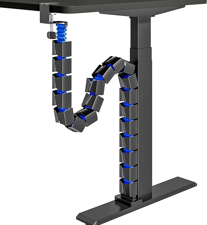 ARES WING Under Desk Cable Management Spine, Clamp On Vertebrae Cable Management for Standing Desk, Length Adjustable Cord Organizer with 20 Modular Vertebrae for Office and Gaming Desks, Blue