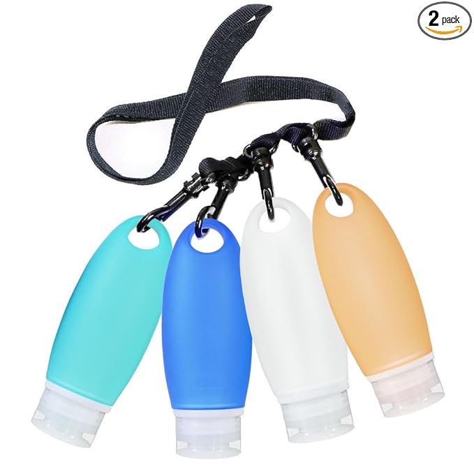 Refillable Bottles Leak Proof Camping Travel Containers with Shower Lanyard,3oz TSA Approved Squeezable Silicone Travel Tube Set for Gym Shampoo Lotion Soap
