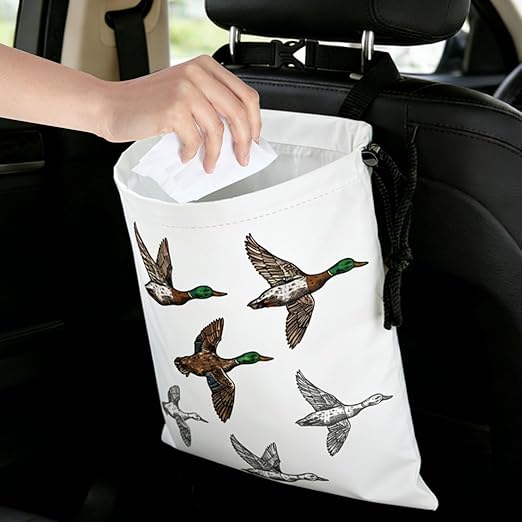 Wild Ducks Car Trash Bag - Waterproof Car Trash Bag Hanging Leakproof Car Garbage Bag - Washable Reusable Trash Bag for Car Interior Hanging Organizer Storage Vehicle Travelling Camping