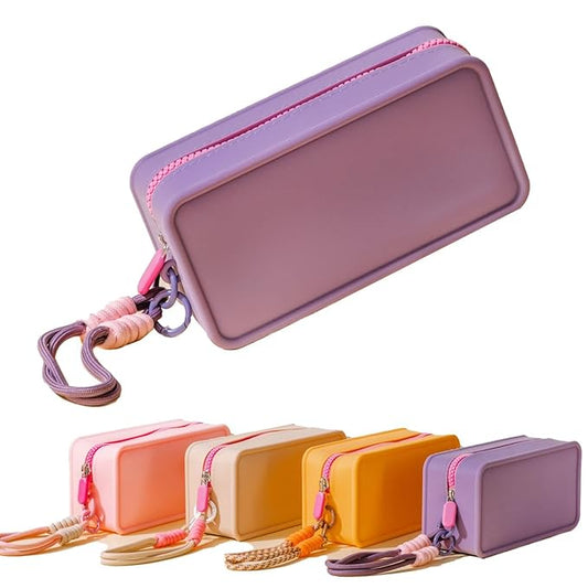 Travistar Silicone Travel Makeup Bag - Small Make Up Pouch Portable Cosmetic Bag Travel Makeup Organizer Bag Waterproof Toiletry Bag Womens Brush Holder Bag with Zipper Closure Small Size Purple