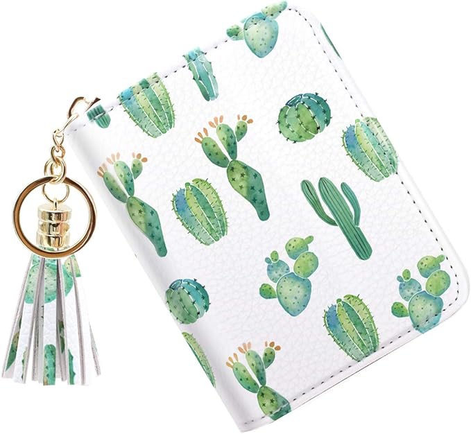 Coco Rossi Women's Small Credit Card Wallet RFID Cute Cactus Card Holder for Women with Kaychain & Keyring, Cactus