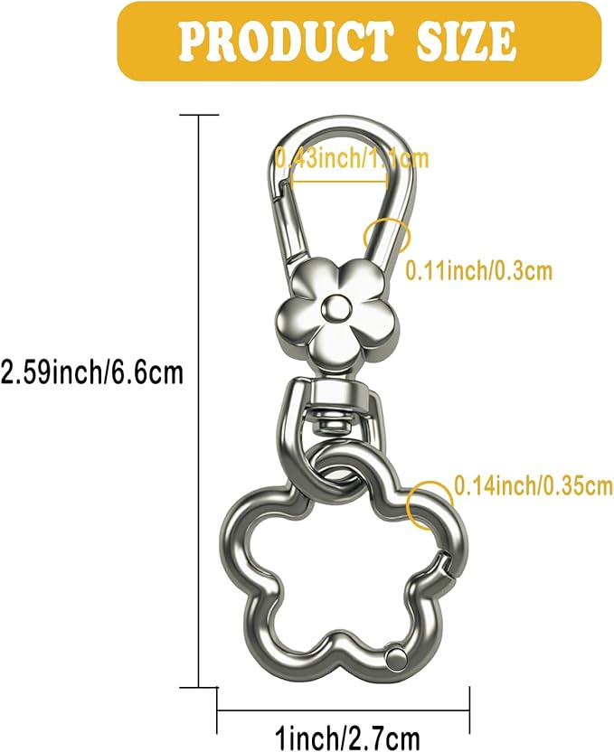 Metal Keychains for Women Men, 2PCS Cute Flower Shape Quick Release Key Chain Bag Charms Car Keychain Holder Clip
