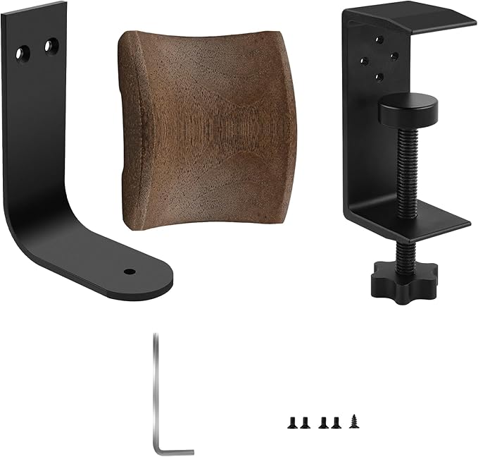 GEEKRIA Wooden Headphones Stand Compatible with Apple AirPods Max, Sony WH-1000XM6 Headphone Hook, Earphones Hanger Mount, Dual-Purpose Aluminum Headset Desktop Clip with Walnut Holder