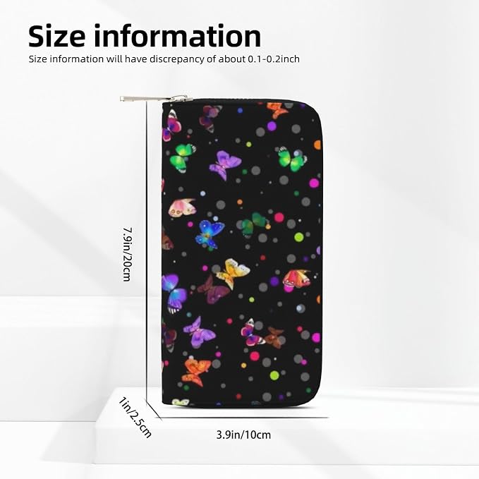 Starry Butterfly Wallet for Men Women Elegant Long Clutch Zip Around Travel Leather Coin Purse Large Capacity Credit Card Holder Handbag