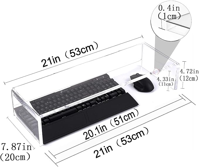 Acrylic Monitor Stand Riser Crystal Clear Monitor Riser, 21 inch large Anti Cat keyboard cover keyboard cat protector, Computer Stand Riser with Keyboard Storage and Laptop Desk Stand