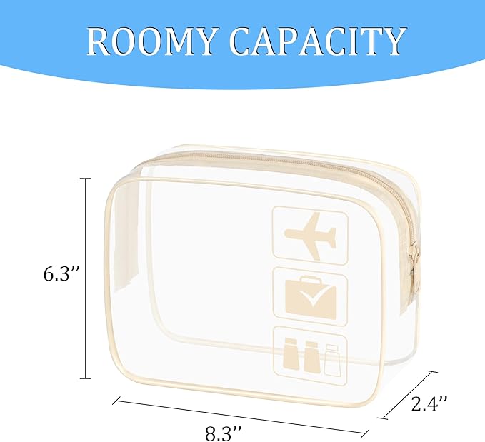sogiv 3Pcs TSA Approved Toiletry Bag, Clear Travel Toiletry Bag, Clear Makeup Bag, Waterproof Travel Makeup Cosmetic Bag, Carry On Airport Airline Quart Size Travel Bag for Women Men (Beige)