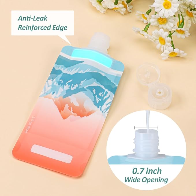PACKISM 11 Pack Travel Pouches for Toiletries, 3 oz TSA Approved Liquid Containers, Leak Proof Squeeze Bags for Cruise & Camping, Space Saving Refillable Carriers, Active Mountain Cruise Ship