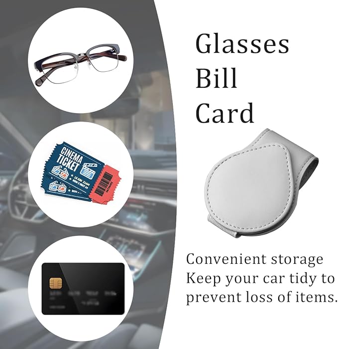 Mandark Magnetic Sunglass Holder for Car Visor, Leather Vehicle Eyeglass Hanger Clip, Automotive Interior Ticket Card Glasses Organizer Clamp Accessories, Universal for SUV, Sedan, Truck(Gray)