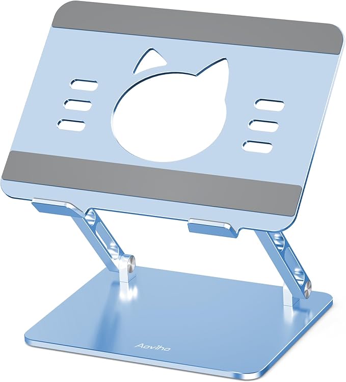 Aoviho Laptop Stand for Desk ??Adjustable Aluminum Laptop Riser with Unique Cat-Shaped Cooling Vent, Portable Desk Gift & Decor, Compatible with MacBook Air Pro, Dell, HP, Lenovo (10"-17.3"), Sky Blue