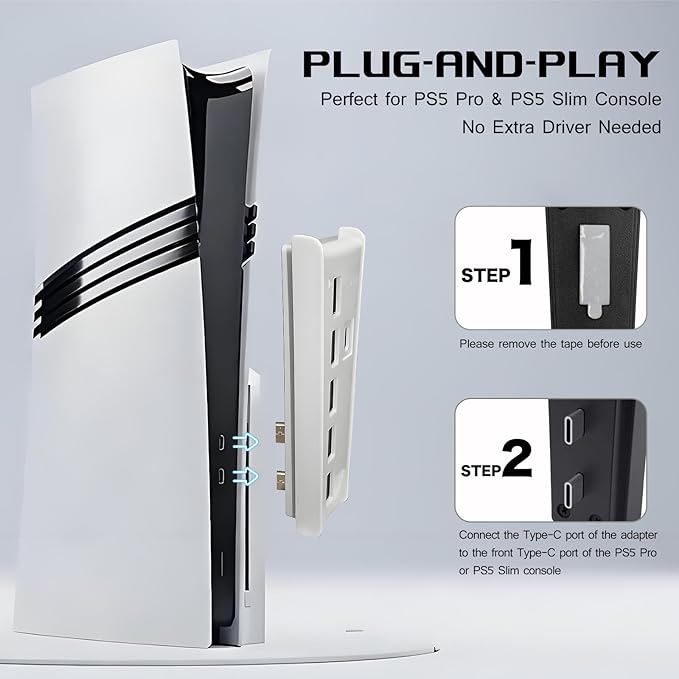 6 Port USB Hub for PS5 Pro & PS5 Slim Console Disc/Digital, High-Speed Extra USB Ports for PS5 Slim Pro Accessories, PS5 Hub Charger Splitter Adapter with 4 USB 2.0 + 1 USB Charging Port +1 Type C 3.0